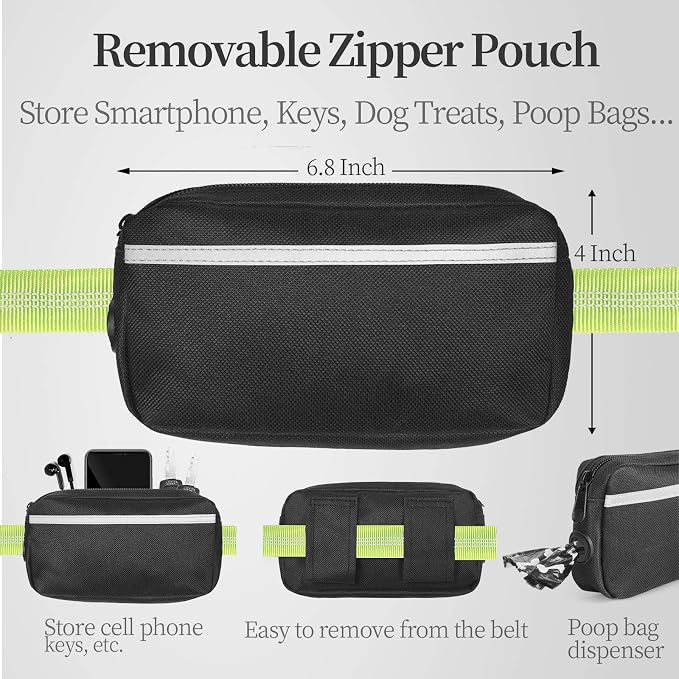 iYoShop Hands Free Dog Leash with Zipper Pouch, Dual Padded Handles and Durable Bungee for Walking, Jogging and Running Your Dog (Large, 25-120 lbs, Green)
