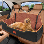 XIEEAOZEE Large Dog Car Seat, Memory Foam Dog Car Bed for Backseat & Trunk, Washable Pet Booster Seat Under 100 lbs or 2 Medium Dogs, Pet Travel Seat with Storage Pockets, 2 Safety Belts