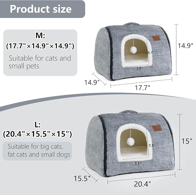 cat Bed cave-cat beds for Indoor Cats,Soft and Comfortable Cute cat House,with Removable Washable Cushioned Pillow,Enclosed pet Bed,Kitty cat hut、Hideaway,Small Large Dog Tent (Dark Grey)