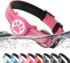 Airtag Dog Collar, Reflective Ultra-Durable Nylon Padded with QR Code Buckle & IP68 Waterproof Air Tag Holder Compatible for Apple AirTag, Comfortable for Small Medium Large Dogs(Hot Pink,L)