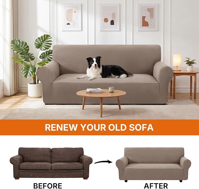XINEAGE Stretch 3 Seater Slipcover, Non-Slip Pet Couch Cover,Khaki | Washable Furniture Protector, Elastic Bottom, Dogs & Cats Friendly, Scratch-resistant, Fast Setup, High Elasticity