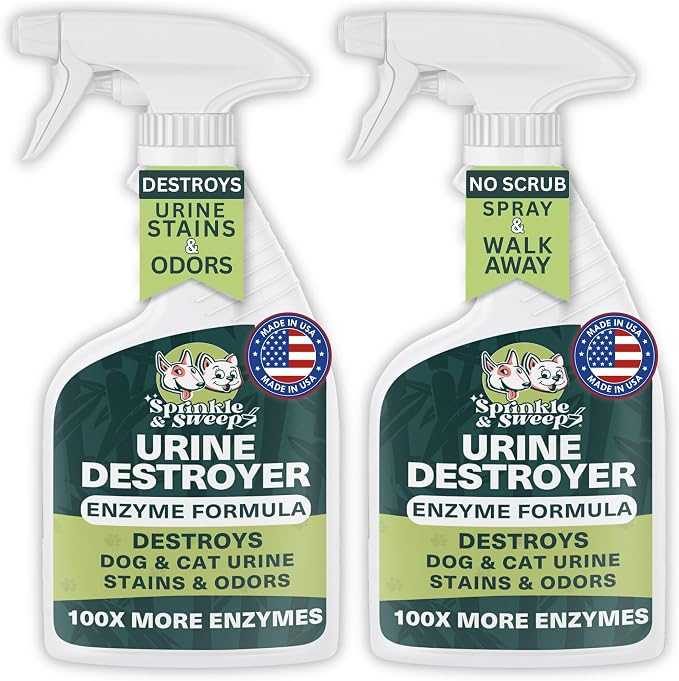 Sprinkle & Sweep: Pet Stain & Odor Enzyme Spray - 32oz, 2 Pack - No Scrubbing Concentrated Formula, Dog & Cat Urine Destroyer, Carpet Spot Cleaning