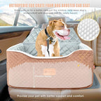 AlfaTok Dog Car Seat, Memory Foam Booster for Medium Dogs up to 45 lbs, Detachable Washable Elevated Travel Bed with Anti-Slip Base and Safety Belt