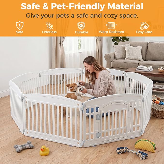 NEWBULIG Dog Playpen 6-Panel, 24IN Puppy Playpen, Stable Dog Play Pen Indoors Outdoor with Secure Locking Door, Plastic Pet Fence for Small & Medium Dogs