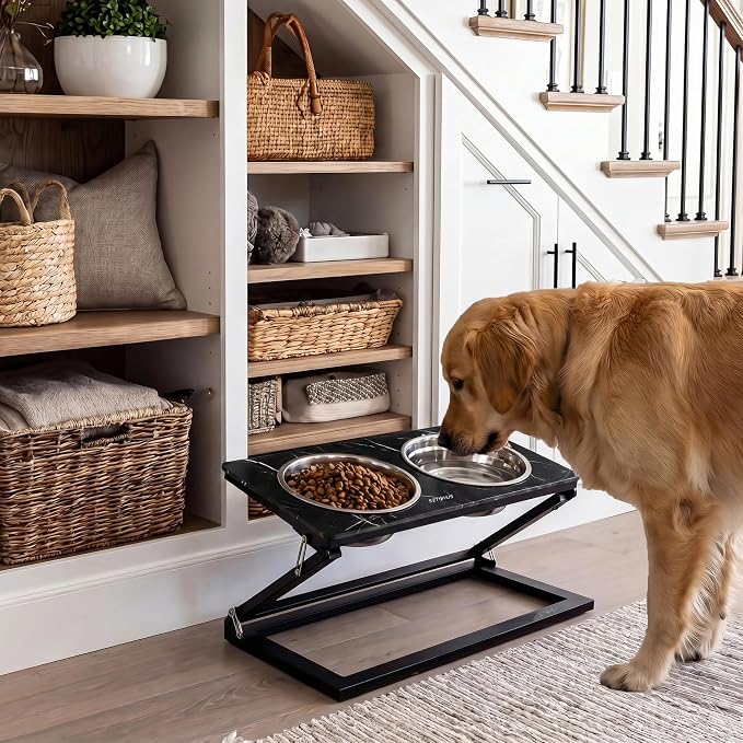 Elevated Dog Bowl, Adjustable Height and Tilt Angle Dog Bowl Stand | Precisely Adjust Height And Tilt Angle, Easy To Clean, Equipped With 2 Stainless Steel Food Bowls, Sturdy And Durable.