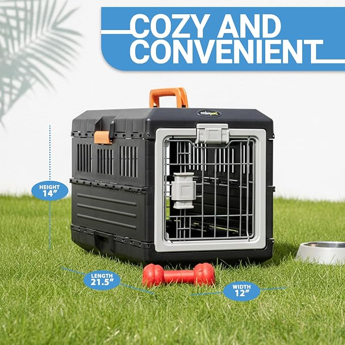 Pet Carrier & Crate, 21.5"L x 12"W x 14"H - Collapsible for Small Cats and Dogs, Portable Hard Plastic Wall Kennel for Indoor/Outdoor Use