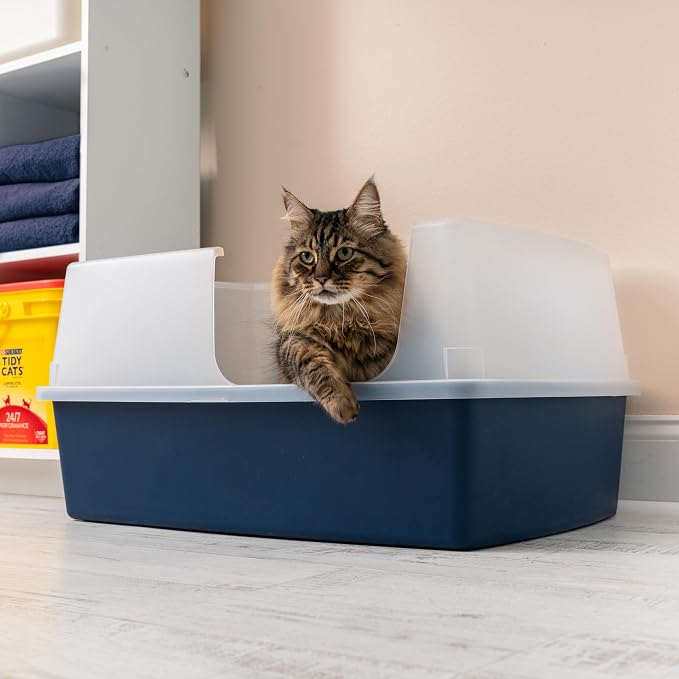 IRIS USA XX-Large Side Entry Cat Litter Box, Navy | Multi-Cat Use, Extended Length Design, Extra Room Interior, Jumbo Capacity Pan, Comfortable Space, Multiple Cat Ready