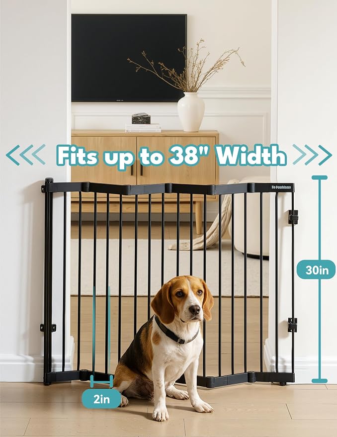 No Pawblems Retractable Safety Gate, Metal Adjustable Dog Gate for Doorways, Stairs & Hallways, Expands to 38" Wide, Auto Retract Design, No Bottom Bar, Black