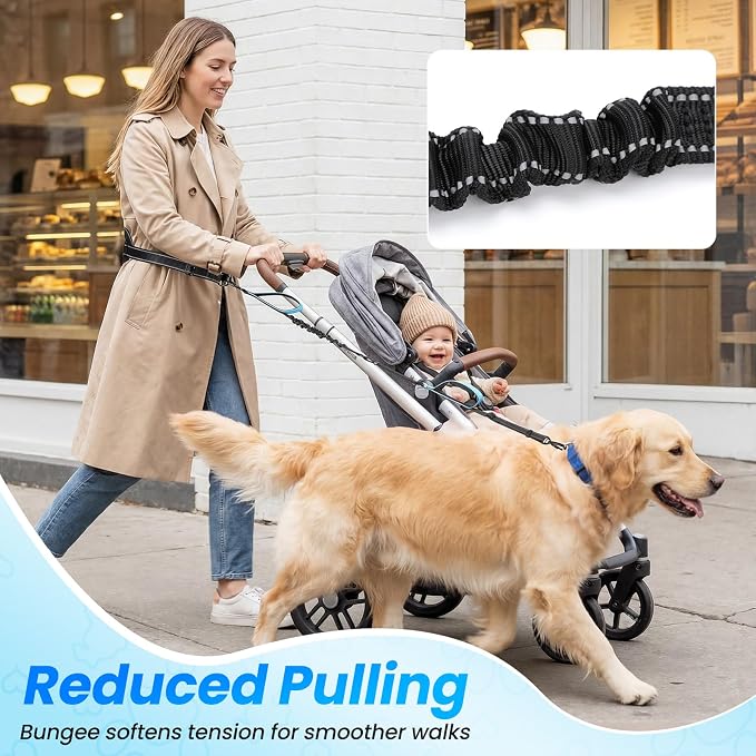 Hands Free Leash for 2 Large Dogs, No Tangle Waist Walking Bungee Leash, 6-8 FT Double Dog Leashes(50-150 lbs)