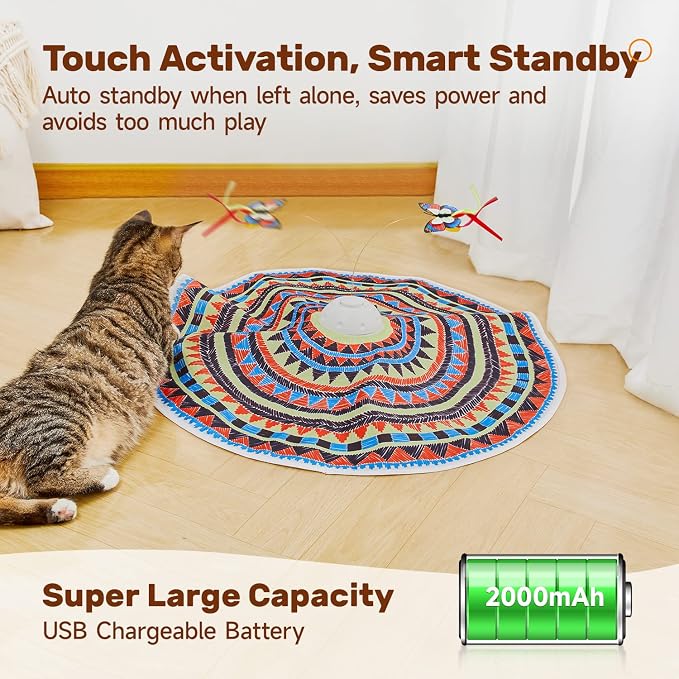 Potaroma Cat Toys Chargeable, 3in1 Hide and Seek, Interactive Fun | Automatic Fluttering Butterfly, Moving Feather, Kitten Wand, Indoor Kitty Exercise Kicker 22.8 Inch Cover for All Breeds