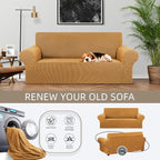 Stretch Loveseat Couch Cover, 2 Cushion Couch Slipcover,Golden | 1-Piece Washable Sofa Cover Pet Friendly (55"-78") Furniture Protector Soft Jacquard, Elastic Bottom for Dogs & Kids