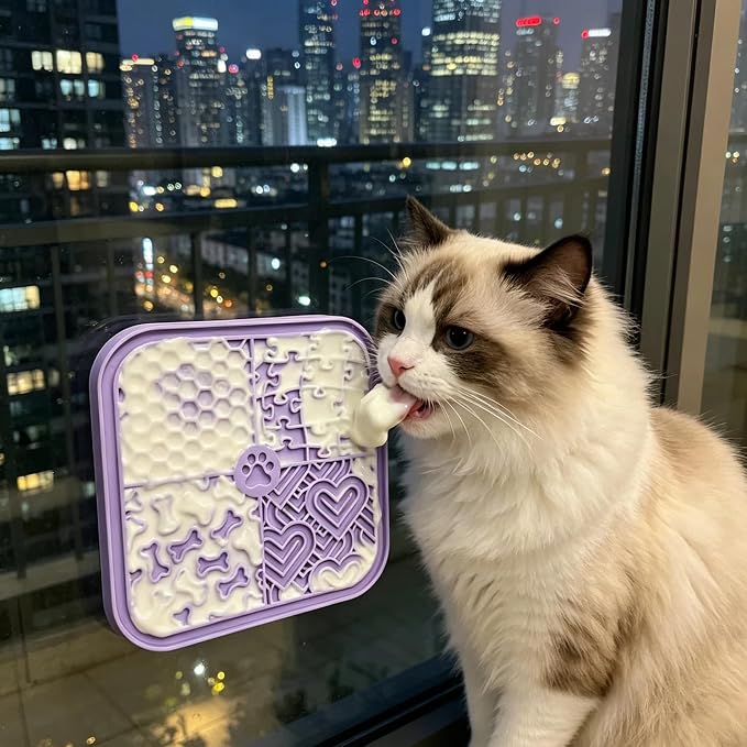 Dog Cat Lick Mat and Slow Feeder Bowl Set, Thickened Food Grade Silicone with Strong Suction Cups, Anxiety Relief Calming Lick Pad for Bathing Grooming Training (Blue)