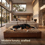 Elevated Wooden Dog Bed with Foam Mattress, Walnut, X-Large | Raised Dog Bed with Washable Cover and Supportive Foam Mattress, Crafted for Large Dogs and Modern Homes