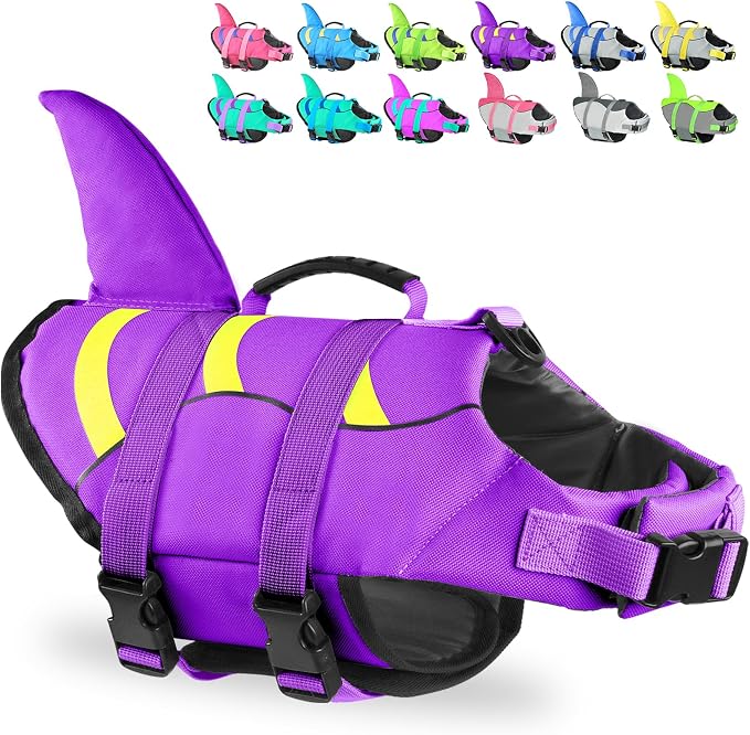 Fragralley Dog Life Jacket Shark, Dog Life Vest Adjustable Ripstop, Dog Swimming Safety Vest with Superior Buoyancy & Rescue Handle for Small Medium Large Dogs, Swim, Pool, Beach, Boating
