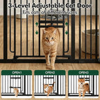Adjustable Pet Gate 29.5-43“ with Cat Door, Black | U-Shaped Iron Gate, Two Installation Methods, Suitable for Stairs and Doorways