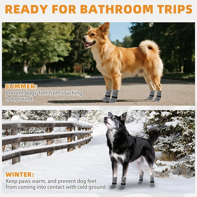 KOOLTAIL Anti Slip Dog Socks for Hot/Cold Pavement to Prevent Licking Paws, Paw Protector&Dog Boots with Grippers for Hardwood Floors,Traction Control No Twist Booties for Small Medium Large Dogs S