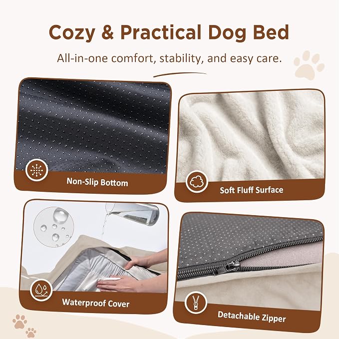 Comfort Expression Orthopedic Dog Bed for Extra Large Dogs with Bolster | Waterproof Dog Couch Bed with Washable Cover & Non-Slip Bottom, Supportive Egg Crate Foam XL Pet Bed, 45x35 Inch