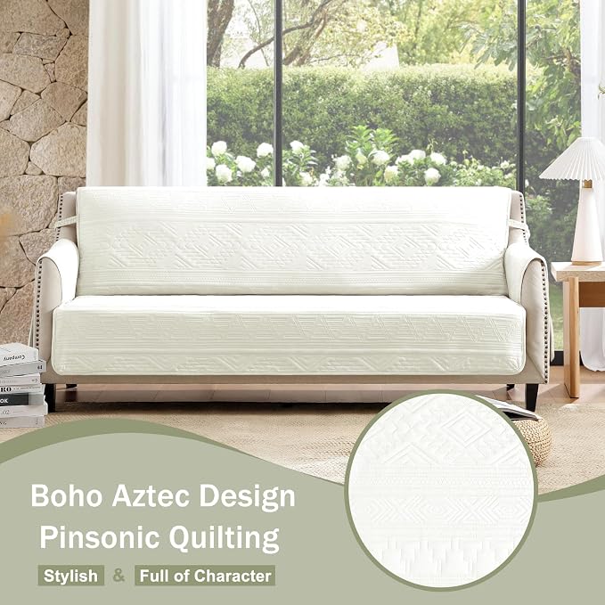 White Loveseat Covers for 2 Cushion Couch, Water-Repellent Quilted Covers for Sofa, Machine Washable Love Seat Couch Covers, Pet Friendly Loveseat Slipcovers (Loveseat 48", White)