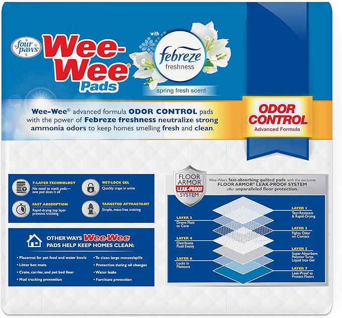 Four Paws Wee-Wee Odor Control Dog Pee Pads with Febreze Freshness
