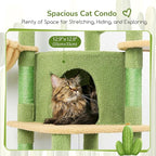 Globlazer Cactus Corner Cat Tree Tower with Scratching Post for Indoor Cats, 51in Multi-Level Cat Condo Tower with Large Hammock, Fan-Shaped Padded Perch, Spacious Cat Cave, Hanging Basket, C51, Green