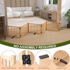 Wooden Freestanding Pet Gate Indoor - 16.9" Height 6 Panels | Foldable Portable Dog Gates, No-Painted Puppy Fence for Doorways Stairs Hallways