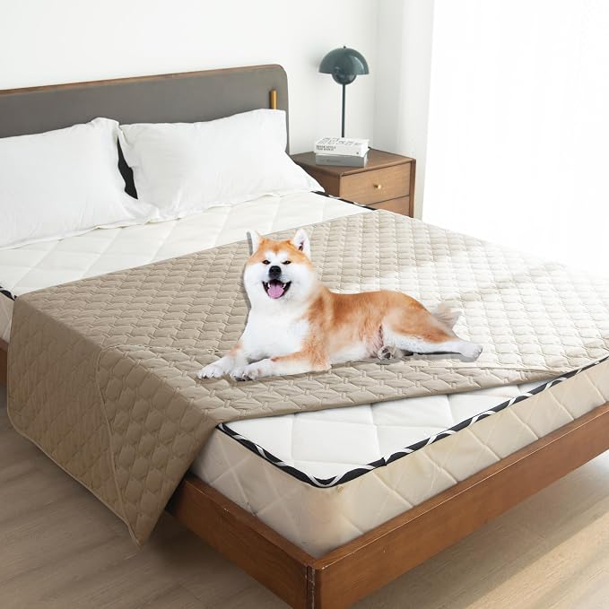 gogobunny 3X Stronger Waterproof Pet Blanket, Scratch Proof Furniture Protector for Dogs Cats, Reversible Cover 82x120 Inch, Dark Beige