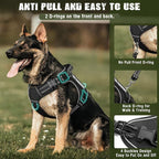 Tactical Dog Harness and Leash Set with 10 Patches for Large Dogs | Heavy Duty No Pull Service Dog Vest with Dog Seat Belt,Padded Handles,Adjustable Reflective for Training Hiking Black XL