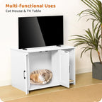 Dwanton Litter Box Enclosure, Cat Litter Box Furniture Hidden, with Scratching Mat, Wooden Cat Washroom Indoor, 31.5" L x 19.7" W x 21.7" H, White