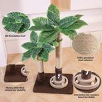 Woochpet Palm Tree Cat Scratching Post Dual Height Brown | Natural Sisal Wrapped Poles, Hanging Plush Balls, Bottom Roller Ball Track, Hidden Peek Hole