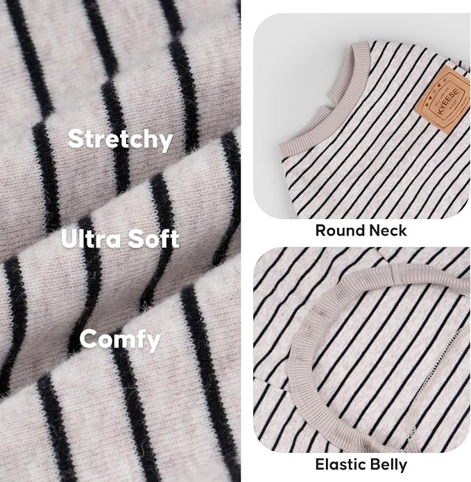KYEESE Dog Pajamas, Striped Pet PJS Lightweight Doggie Jammies, 4 Legs Outfit Soft Dog Pajamas, Cozy Pet Clothes Onesie, Comfortable PJS for Large Dogs, Ivory Brown Striped, 3XL