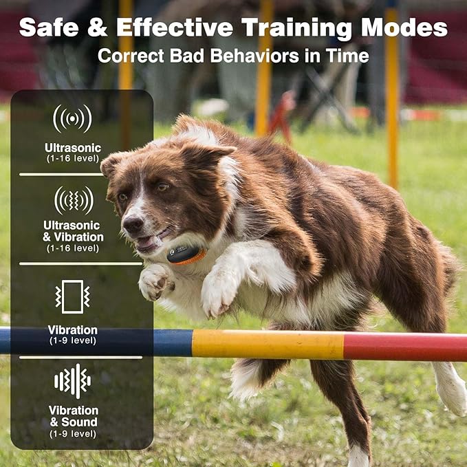 Vibrating Dog Collar No Shock - 3300ft Dog Training Collar with Remote for 10-120lbs Small Medium Large with Beep, Vibration, Ultrasonic Modes, Security Lock & No Prongs