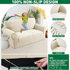 MAXIJIN Stretch Loveseat Couch Cover for 2 Cushion Couch (55"-69" Washable Sofa Slipcovers with Non-Slip Foam & Elastic Strap, Dog Cat Pet Friendly Furniture Protector (Medium, Beige)