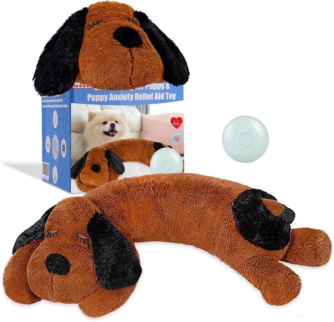 WEOK Puppy Heartbeat Toy for Separation Anxiety Relief, Heartbeat Stuffed Animal Anxiety Calming Behavioral Aid Plush Toy for Dogs Cats Pets