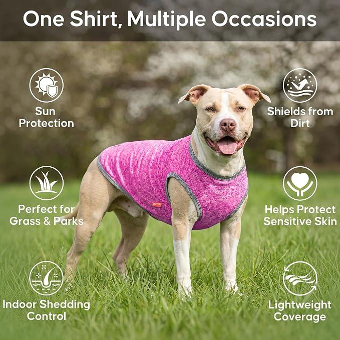 KYEESE 2Pack Dog Shirt, Lightweight Sun Protection Sleeveless Dog T Shirts for Small Medium Dogs Girl, Breathable Pet Reflective Tank Top Summer Dogs Clothes for Outdoor Walking, Grey+Hotpink, XL