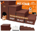 Zerbuger Dog Stairs with Storage, Brown 4 Steps Dog Ramp with Condo for Bed | 23" H Wider Dog Steps for High Beds Couch, Folding Storage Pet Stairs Gift for Climbing Small/Medium/Large Old Dogs Cats
