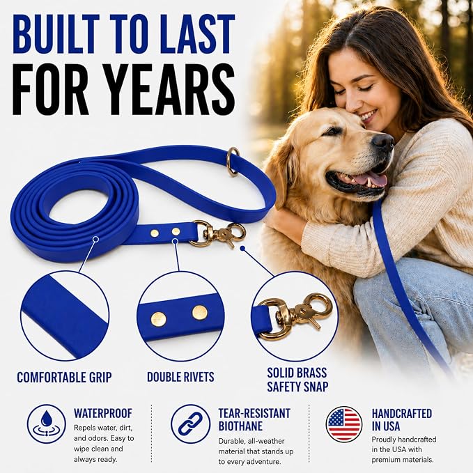 Gummy K9 Dog Leash, Biothane, Dog Training Leash, Made in The USA, 6 Feet, Various Sizes & Colors (5/8, Blue)