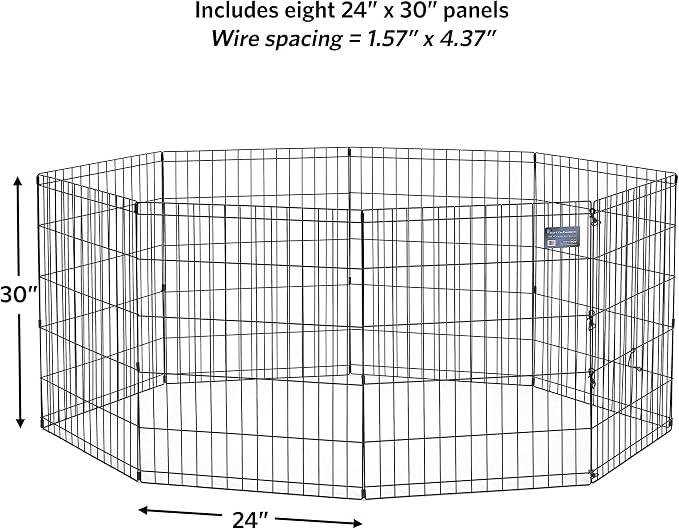 MidWest Homes for Pets Folding Metal Puppy / Dog Exercise Pen, Indoor/Outdoor Playpen with No Door, Provides 16 Sq Feet of Play Space, 30-Inches Tall, Black E-Coated