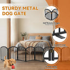 SNUOWU 16 Inch Full Metal Freestanding Short Dog Gate for Small Dogs, Foldable 8-Panel Pet Barrier, Expands Up to 96" Wide, Indoor Safety Fence for Doorway, Home & Stairs, Black