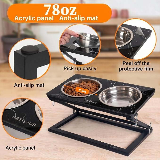 Elevated Dog Bowl, Adjustable Height and Tilt Angle Dog Bowl Stand | Precisely Adjust Height And Tilt Angle, Easy To Clean, Equipped With 2 Stainless Steel Food Bowls, Sturdy And Durable.