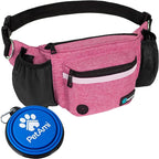PetAmi Dog Fanny Pack, Treat Pouch for Dog Walking, Training, Built in Poop Bag Dispenser, Water Bottle Holder, Collapsible Bowl, Pet Treat Waist Belt for Hiking, Running, Kibbles (Pink)