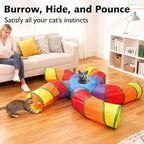 Joytale Cat Tunnel for Multiple Cats, 5-Way Indoor Tube Toy to Chase & Hide | Bell ball & Toy Mouse Included; Peekaboo Hole; Pops Open & Folds Into Zip Bag; Fits Cats to ~12 lb; Kittens & Rabbits Too