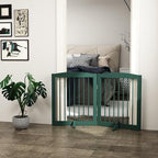 PUPETPO Freestanding Pet Gate for Dogs, Foldable Wooden Dog Gate for House, Stairs, Doorways, Step Over Pet Puppy Safety Fence,Support Feet Included,24" Height 2 Panels, Green