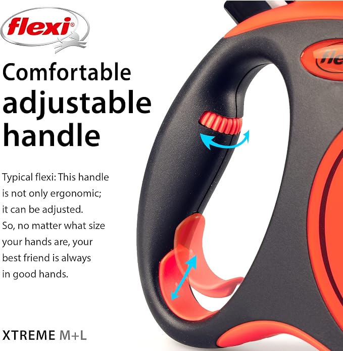 FLEXI® Xtreme Tape Retractable Dog Leash, Large, 26 ft - Orange/Black | German engineered, original flexi leash, durable quality for dogs up to 121 lbs, tangle-free, walking, reliable brake system