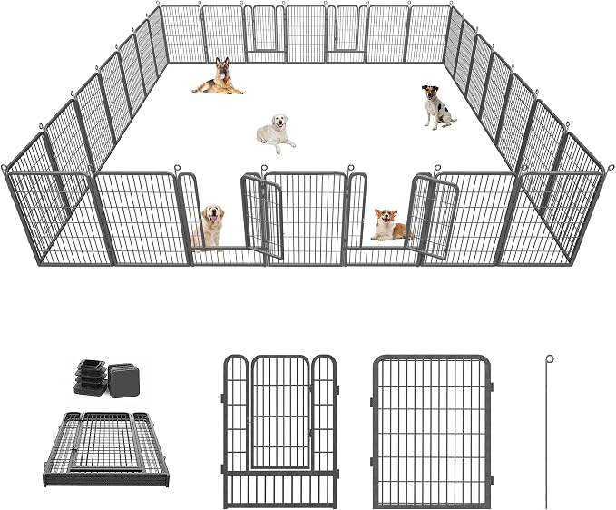 Dog Playpen 40 inch Dog Fence for Outdoor Indoor Use Heavy Duty Metal Dog Pen for Large Dogs, Rustproof Pet Playpen Portable Pet Fence Outdoor for Yard, RV Camping, Customizable, 28 Panels