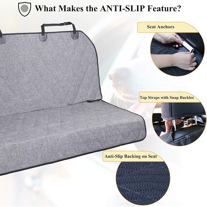 VIVAGLORY Dog Seat Covers, Dog Backseat Cover Pet Bench Protectors with Anti-Slip Backing, Back Seats Cover Rear Seat Covers Car Seat Cover for Dogs, Heather Black, 46" L * 52" W | Backseat Cover for Car Suv & Truck, Back Rear Backseat Bench Protector