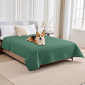PAWFINITY Waterproof Bed Cover for Dogs, Pet Blanket for Mattress Washable | Paw Print Quilted, Hair Resistant, Anti Cat Scratch, Pee Proof Furniture Protector for Cal King Bed, 82x102 Inch, Green
