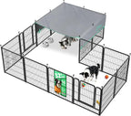 FXW Rollick Unleashed Dog Playpen for Indoor, Yard, RV Camping, 32 inch 16 Panels Dog Pen with Sun Shade for Small and Medium Dogs, Black│Patented