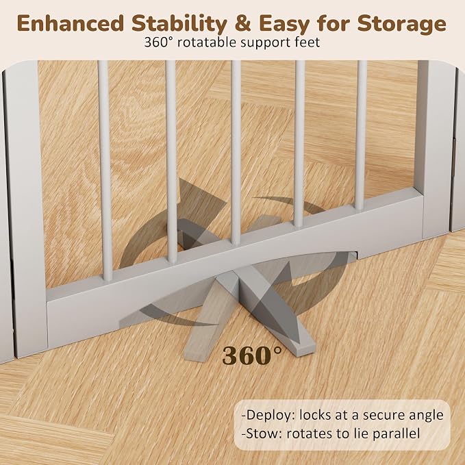 Free Standing Dog Gate Indoor, Foldable Dog Gate for Doorways Stairs | 3-Panel Freestanding Pet Gate with Support Feet for Stability, Folding Puppy Gate Easy to Move, Doggy Gate 54"x24", Grey