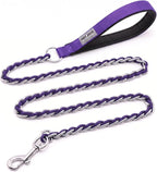 S-ETOVUS-Chain Dog Leash, Bite-Proof Metal Leash, with Padded Handle | Three Sizes 7.25FT/5.2FT/4FT, Woven From Nylon Rope And Chain, Durable And Bite-Resistant, Comfortable With Padded Handles.