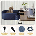 Extra-Sturdy Cat Desk Bed for Large Cats 50lbs Desk Cat Bed Attachment | for Desktop under 3", Heavy Duty, Paw Design, Waterproof, Dual-Sided Mat, Easy Assembly for Gaming Desk & Kitchen Island
